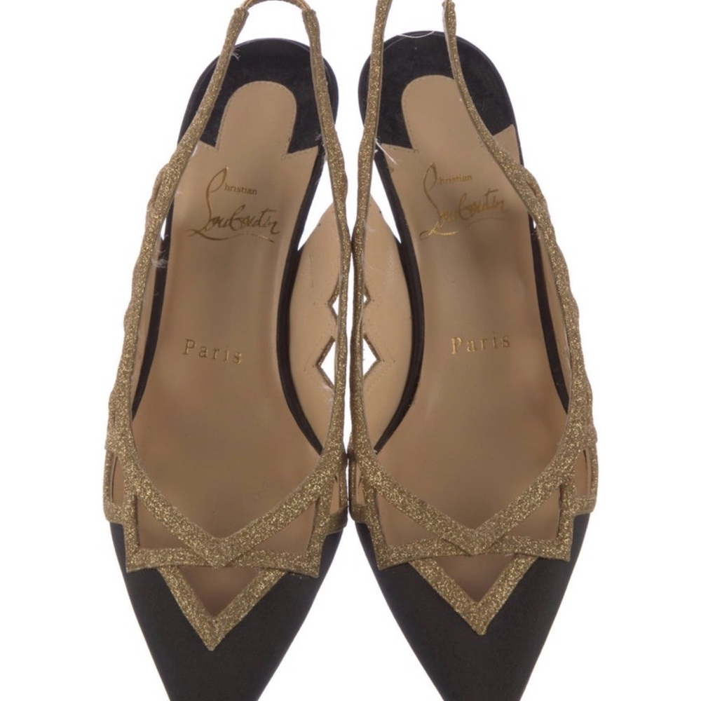 Christian Louboutin black/gold Glitter Patterned Slingback Pumps - Picture 3 of 5